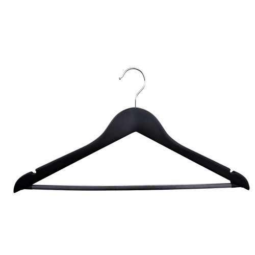 Men's Hanger, Flat Open Hook with Dowel Bar, Black with Nickel Hook